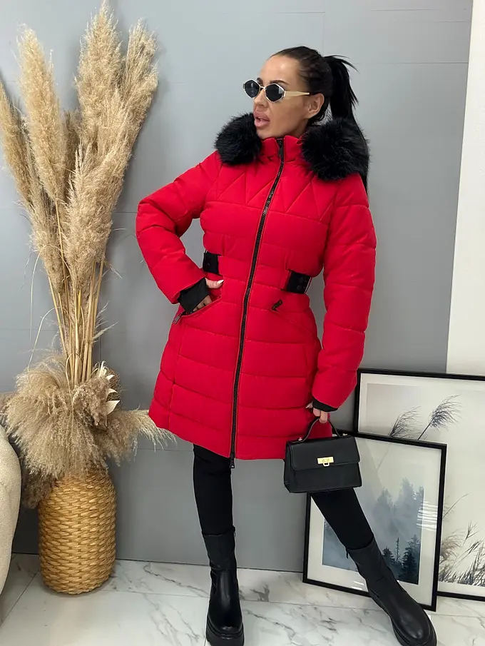 Hosszú szőrmés kapucnis kabát EMALIA