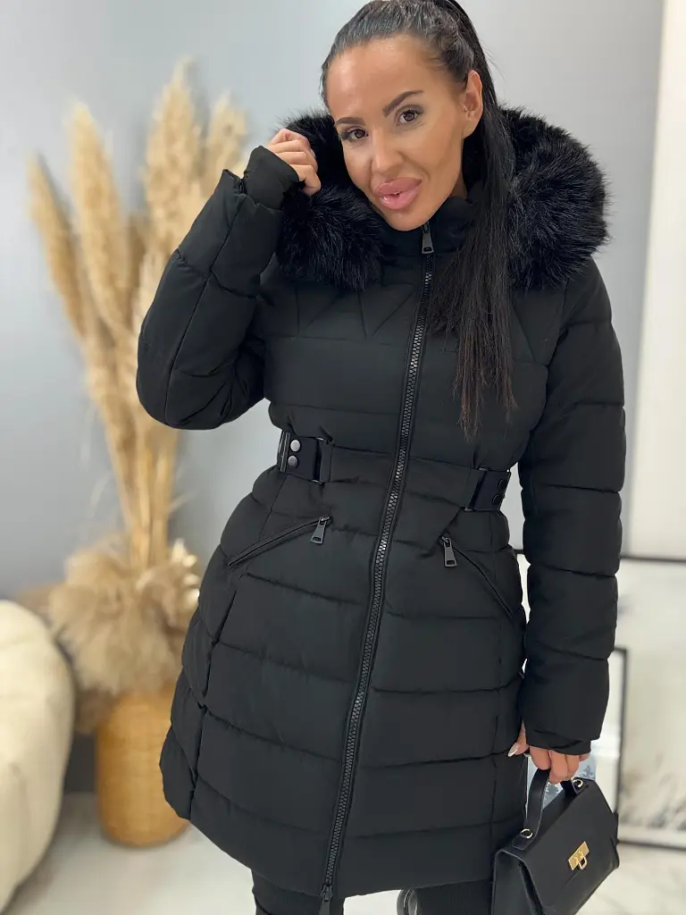 Hosszú szőrmés kapucnis kabát EMALIA