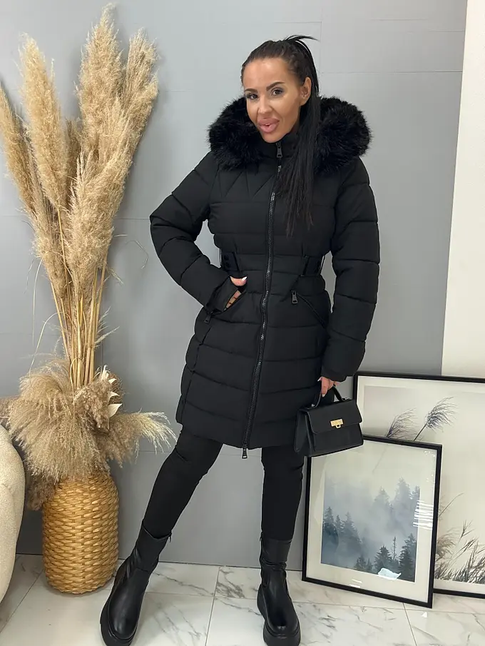 Hosszú szőrmés kapucnis kabát EMALIA