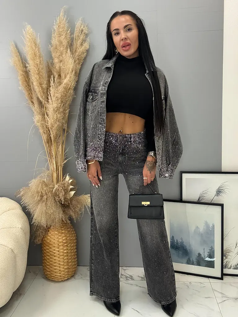 Kövekkel díszített Wide-leg farmer SHELBY