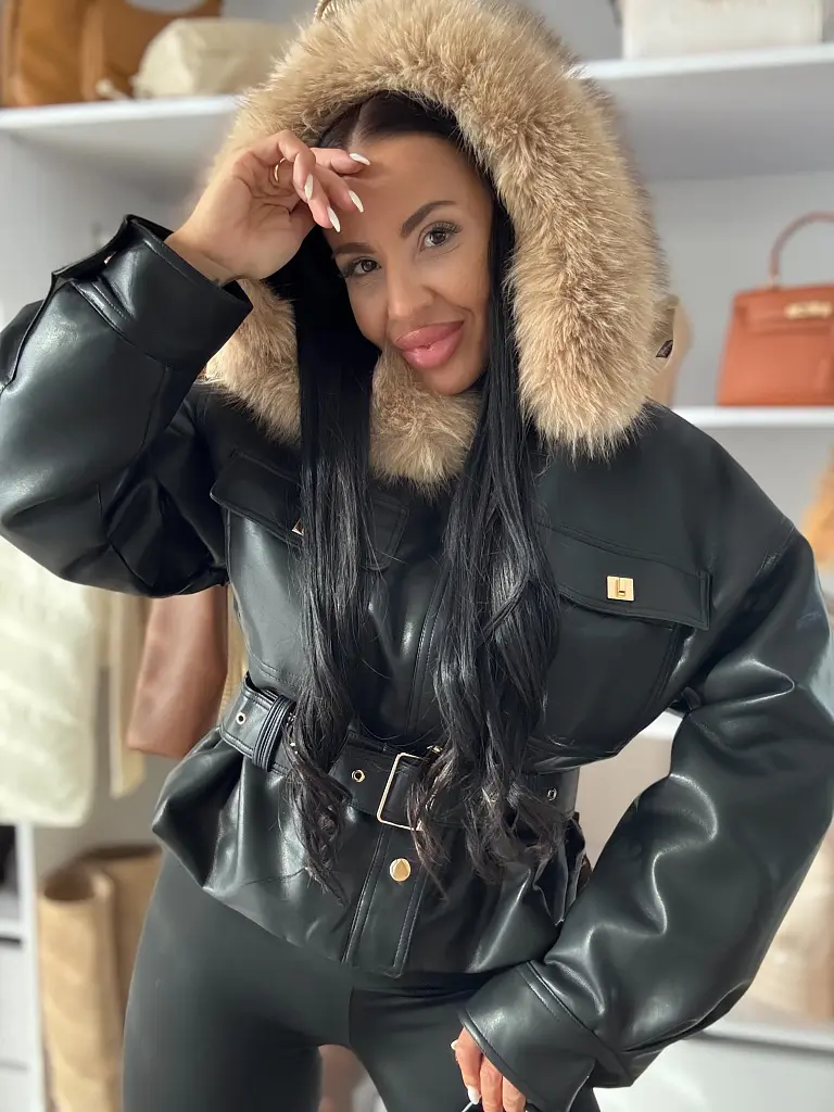 Műbőr kabát szőrmével és kapucnival SERENA - next