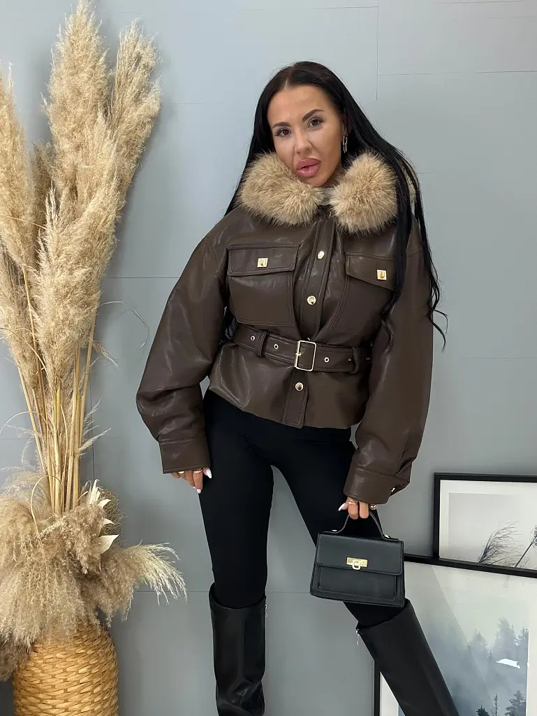 Műbőr kabát szőrmével és kapucnival SERENA - next