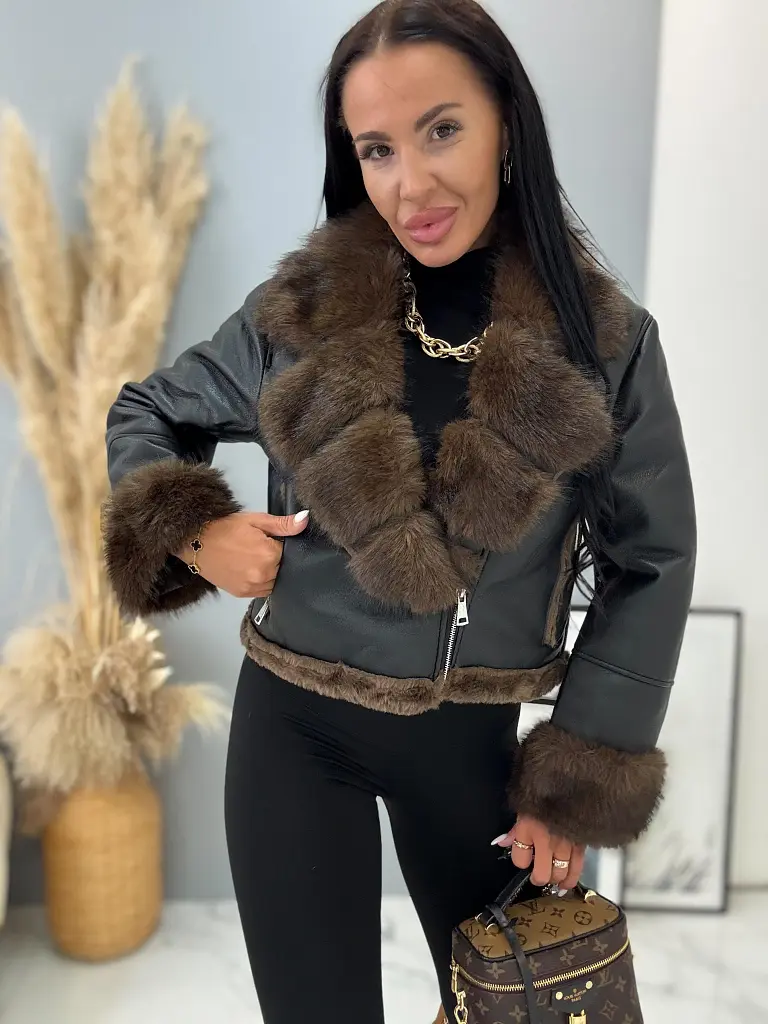 Műbőr kabát szőrmével AZAIRA