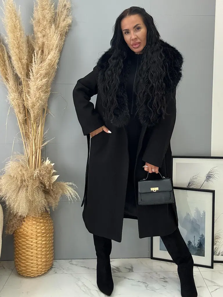 Hosszú szövetkabát szőrmével SILVORA - next