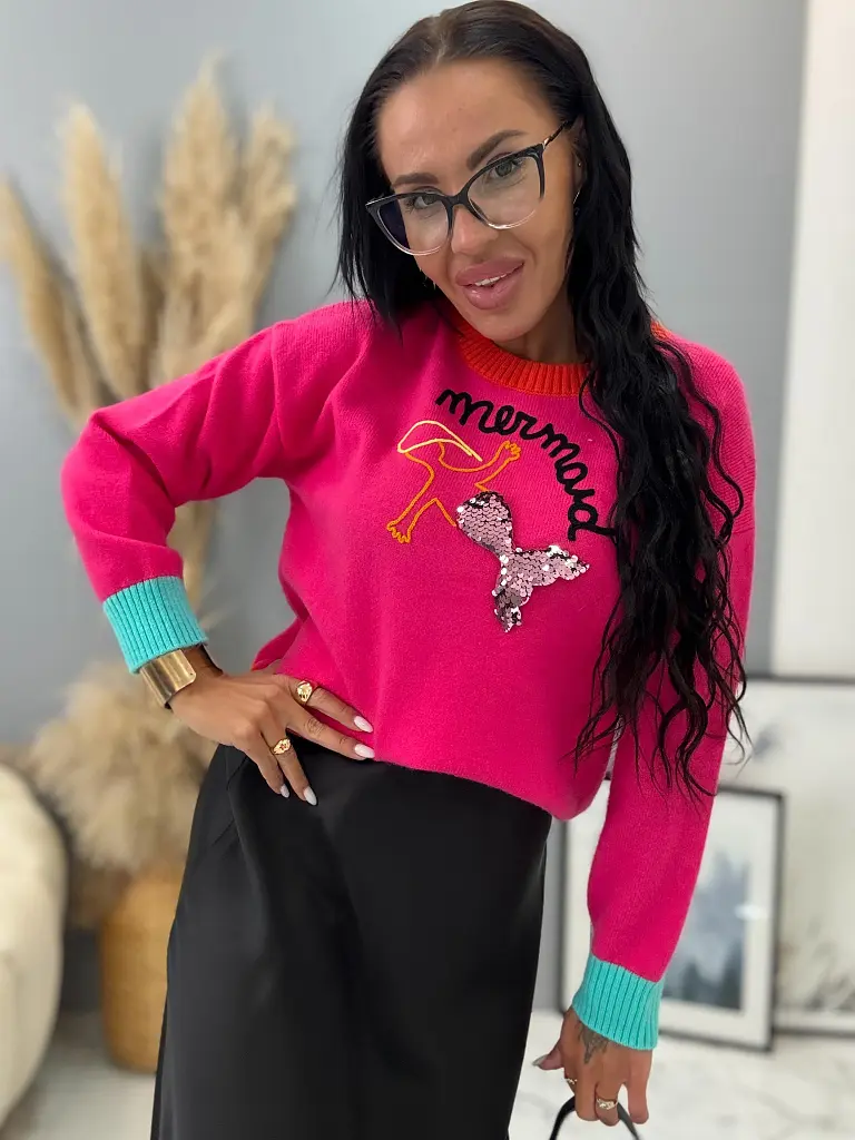 Fukszia pulóver hableány dísszel CASPIA