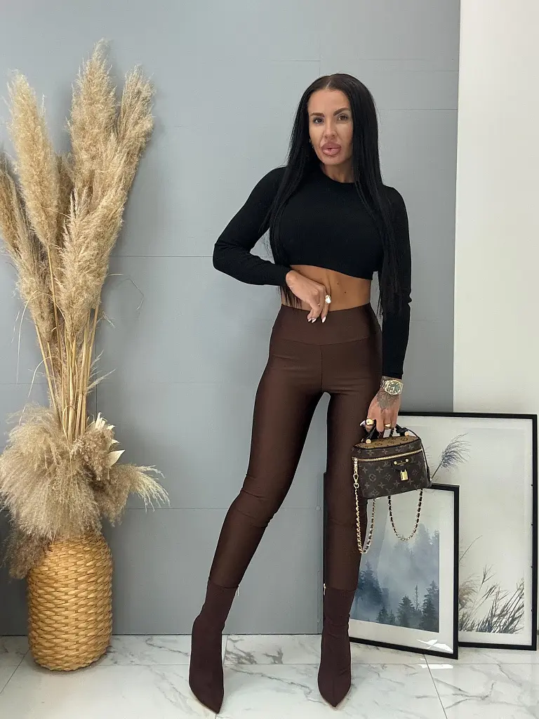 Magas derekú csillogó anyagú leggings STARS