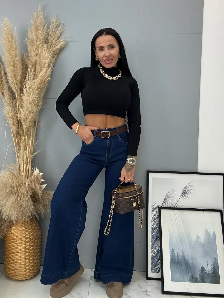 Magas derekú wide-leg farmer övvel