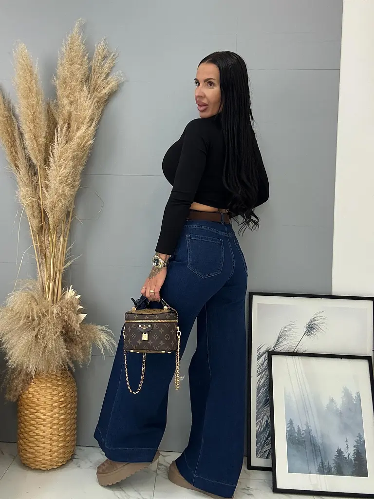 Magas derekú wide-leg farmer övvel - next