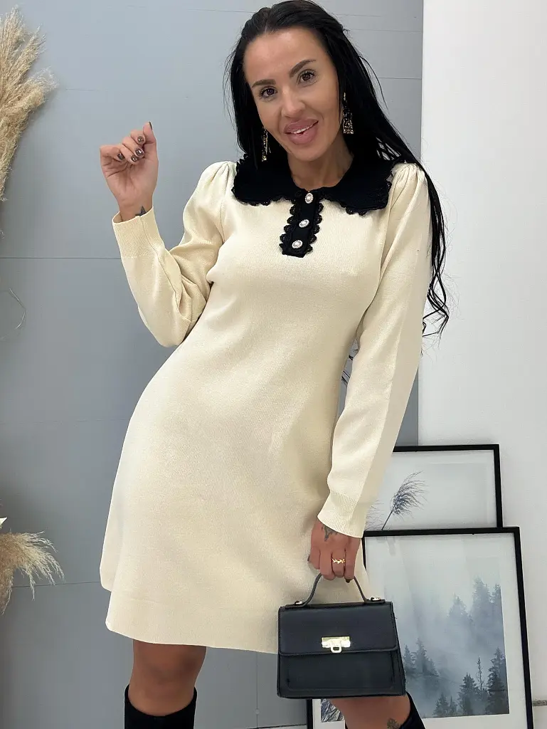 Kötött viszkóz ruha gallérral LAINEY