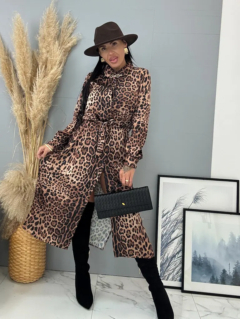 Hosszú leopárdmintás gombos ruha övvel KENDIA - next