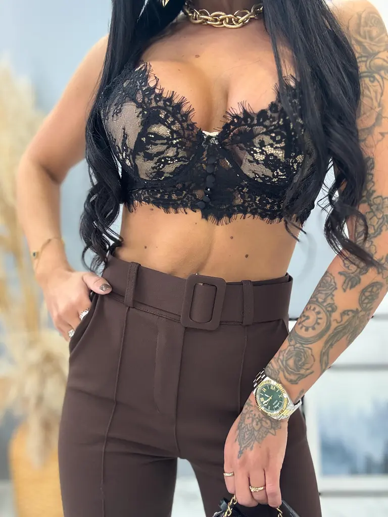 Elasztikus barna női nadrág AASHA - next