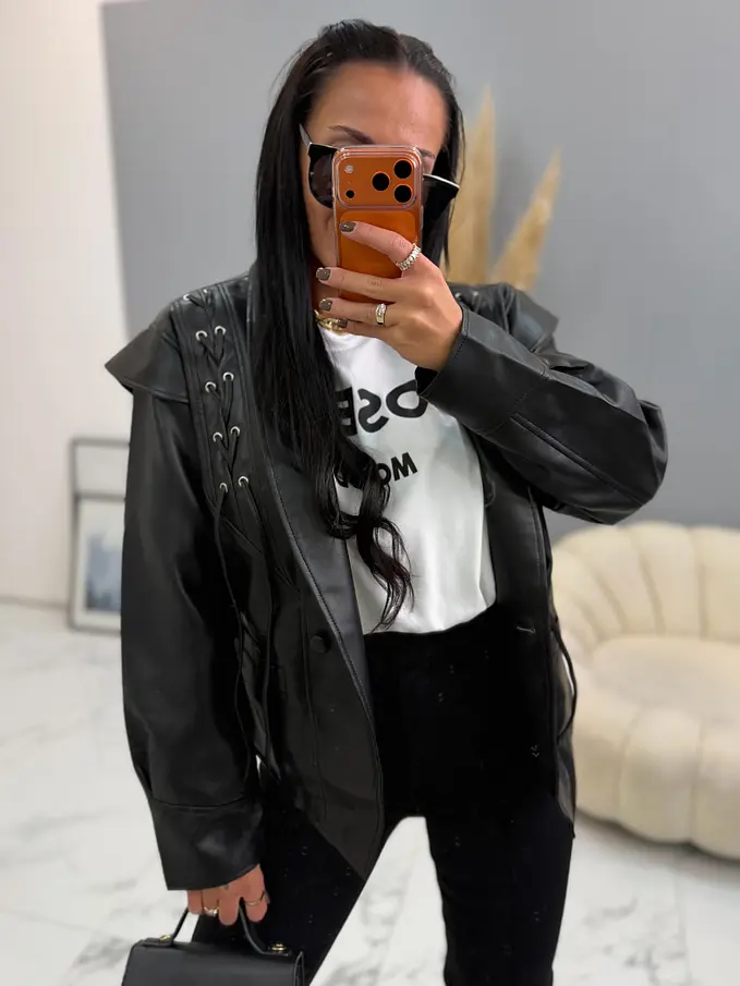 Műbőr kabát övvel ARLETA