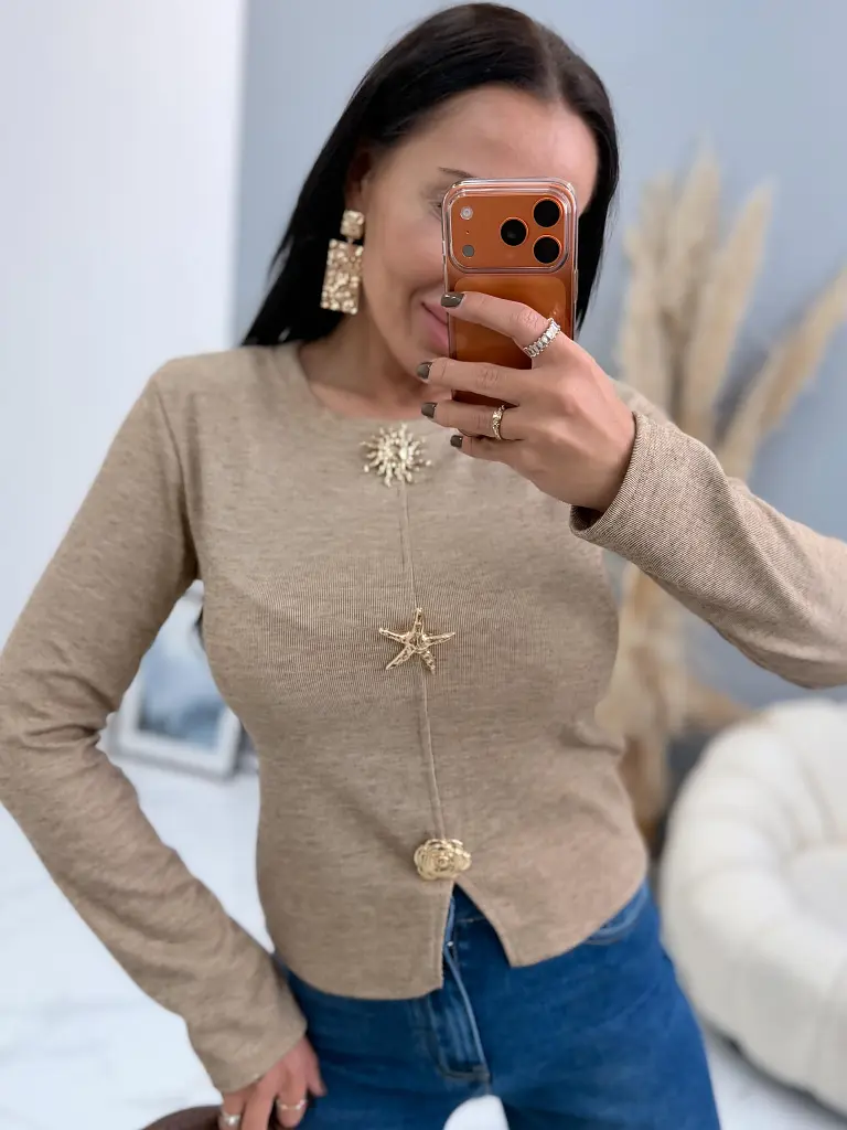 Pulóver arany díszítéssel KARMELA - next