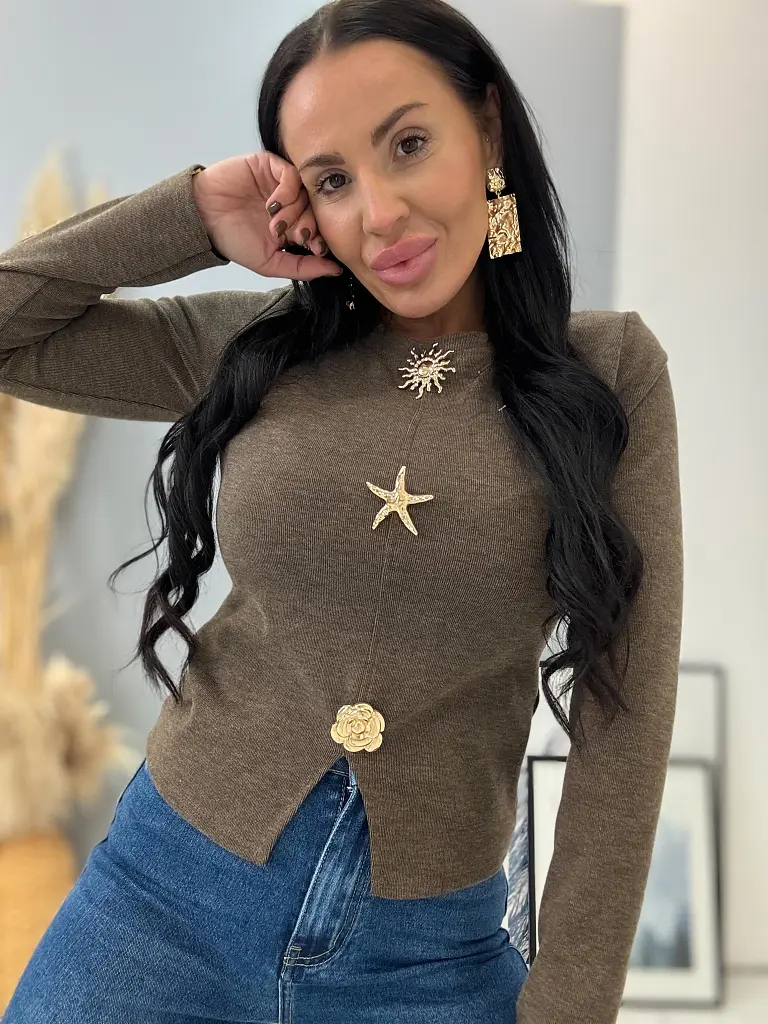 Pulóver arany díszítéssel KARMELA