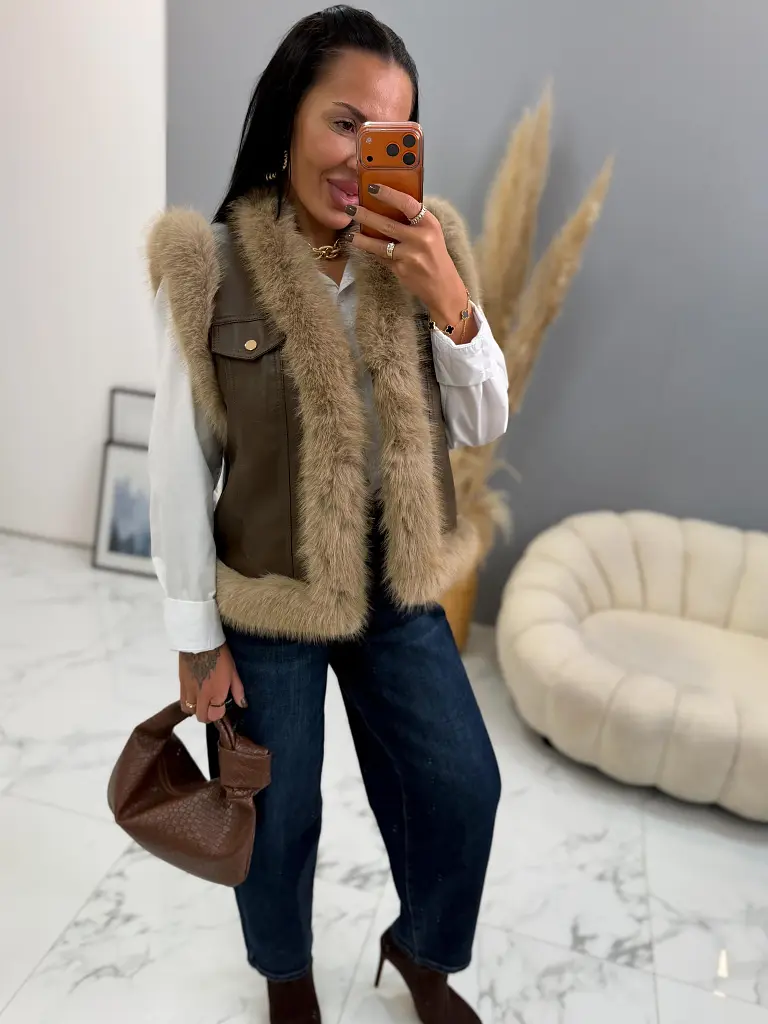 Barna műbőr mellény szőrmével NIOVA - next