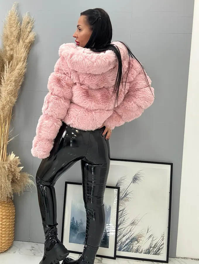 Műszőrmés műbőr kabát kapucnival GIANNA