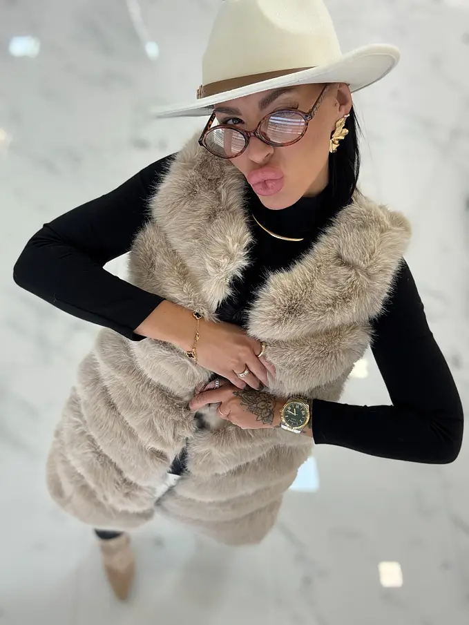 Műbőr mellény szőrmével PENNIA