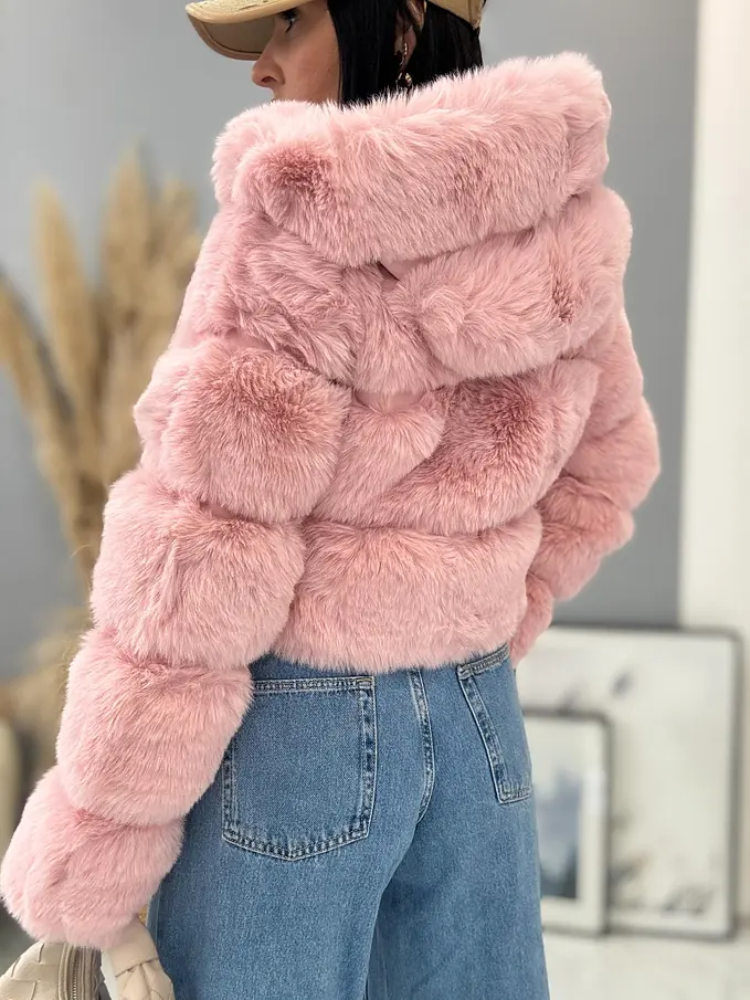 Műszőrmés műbőr kabát kapucnival GIANNA