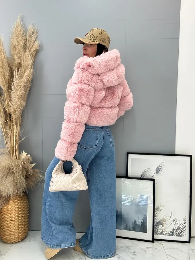 Műszőrmés műbőr kabát kapucnival GIANNA