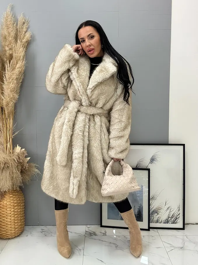 Műszőrme bunda övvel MIRANA