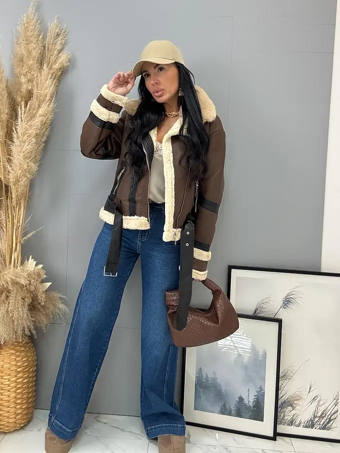 Műbőr kabát szőrmével KELLIA