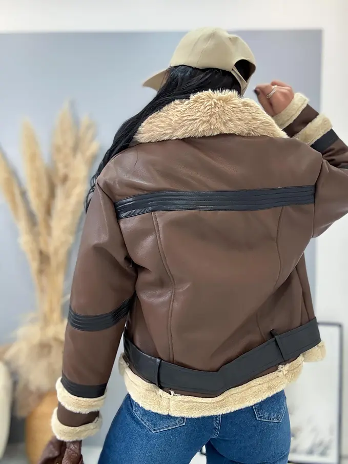 Műbőr kabát szőrmével KELLIA