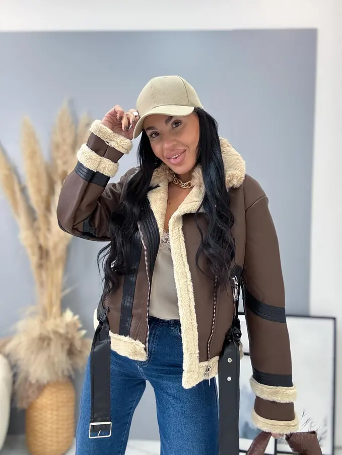 Műbőr kabát szőrmével KELLIA