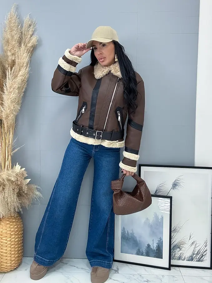 Műbőr kabát szőrmével KELLIA