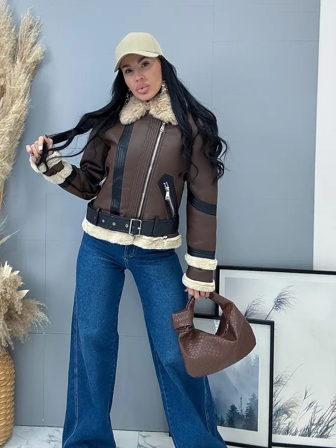 Műbőr kabát szőrmével KELLIA