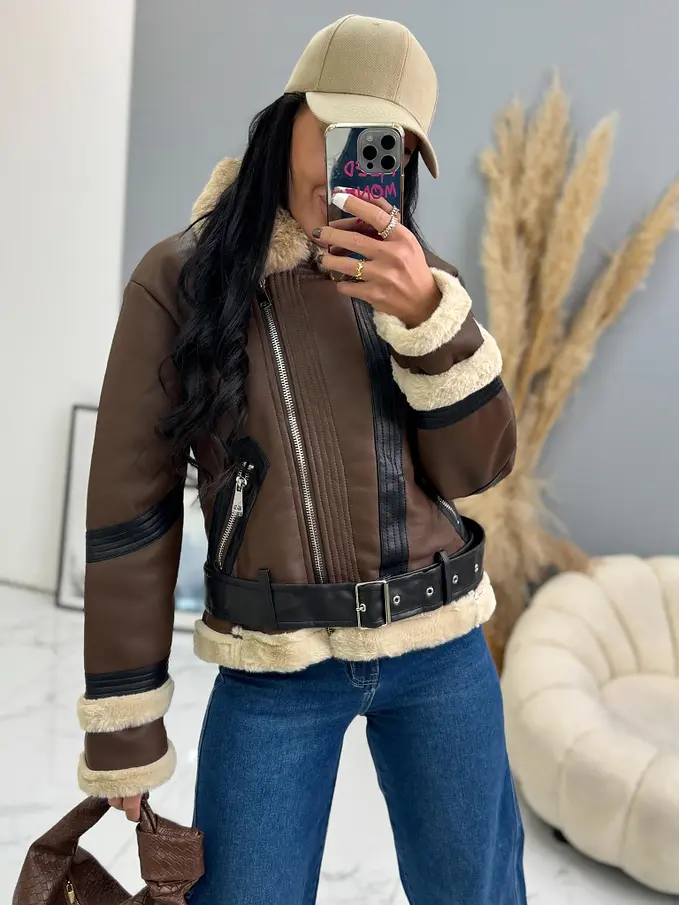 Műbőr kabát szőrmével KELLIA