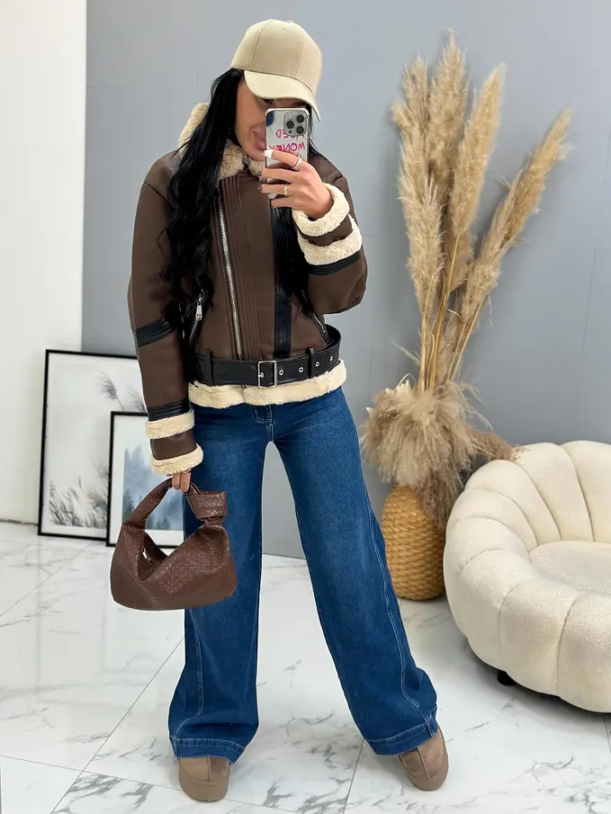 Műbőr kabát szőrmével KELLIA