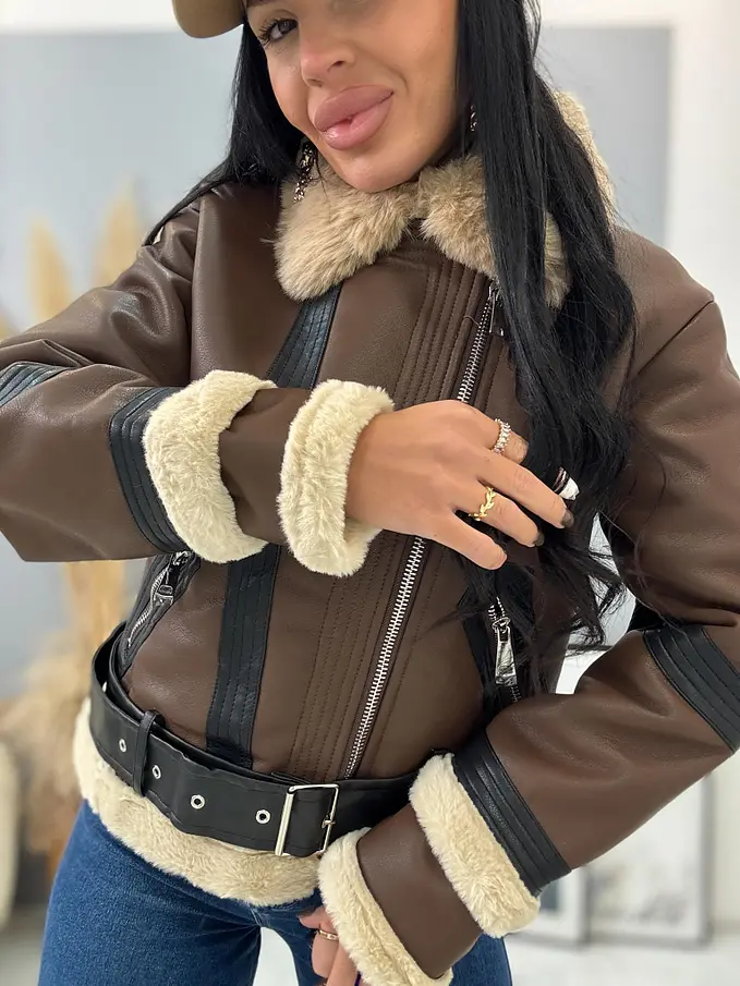 Műbőr kabát szőrmével KELLIA