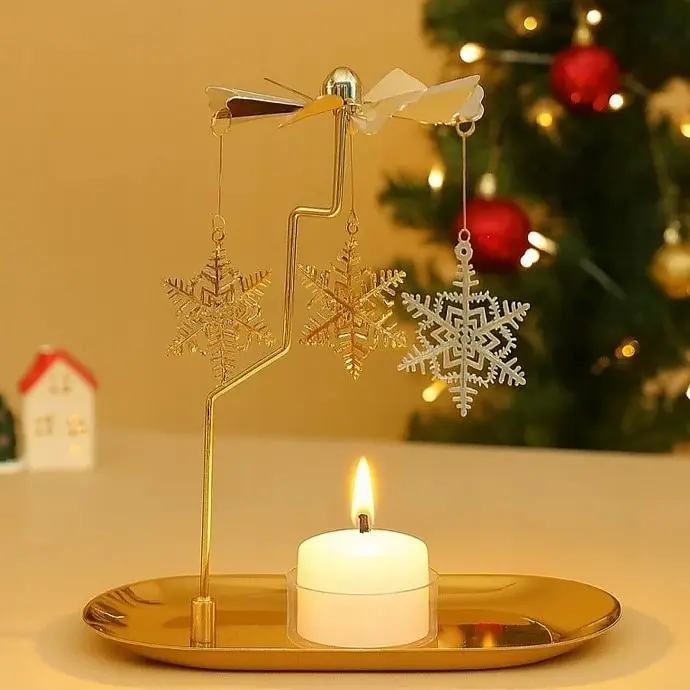 Karácsonyi forgó gyertyatartó - hópelyhek