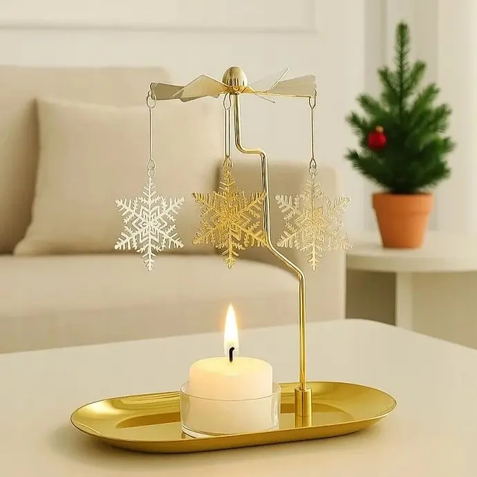 Karácsonyi forgó gyertyatartó - hópelyhek