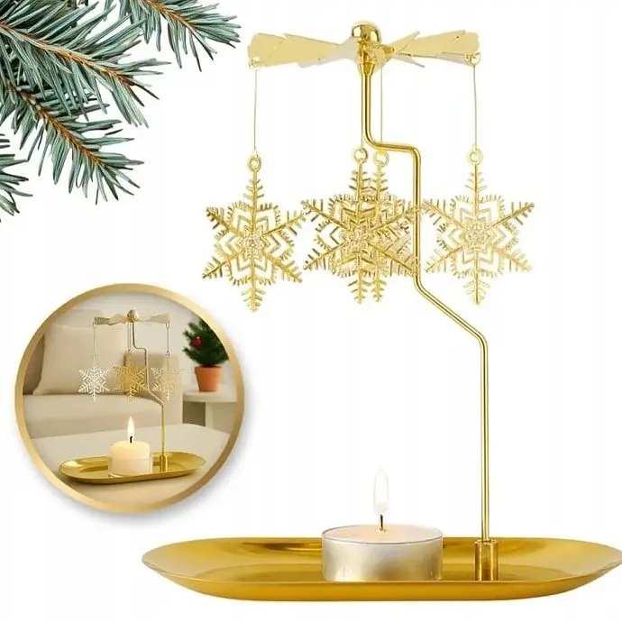 Karácsonyi forgó gyertyatartó - hópelyhek