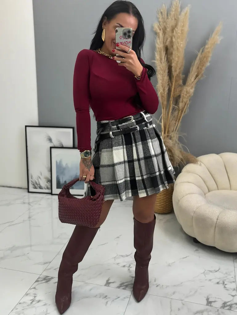 Kockás rakott szoknya övvel RONA