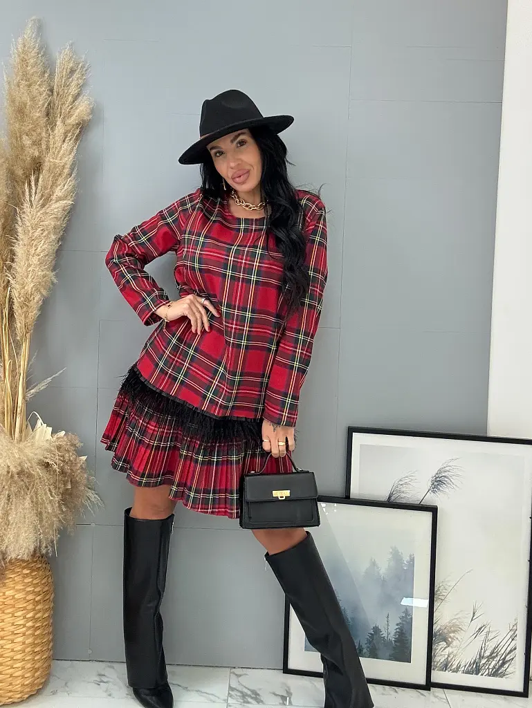 Tollacskákkal díszített kockás ruha CLORA