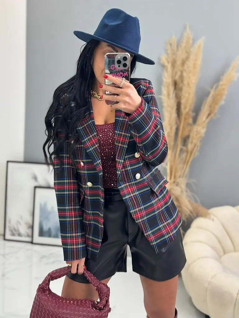 Kockás zakó arany színű gombokkal MEARA