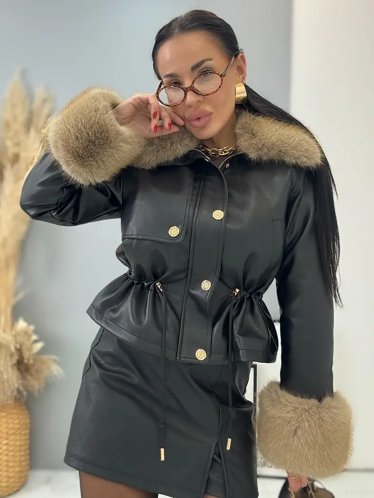 Műbőr kabát szőrmével DESIRE