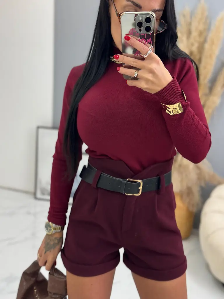 Bordó vastag rövidnádrág övvel KALISA