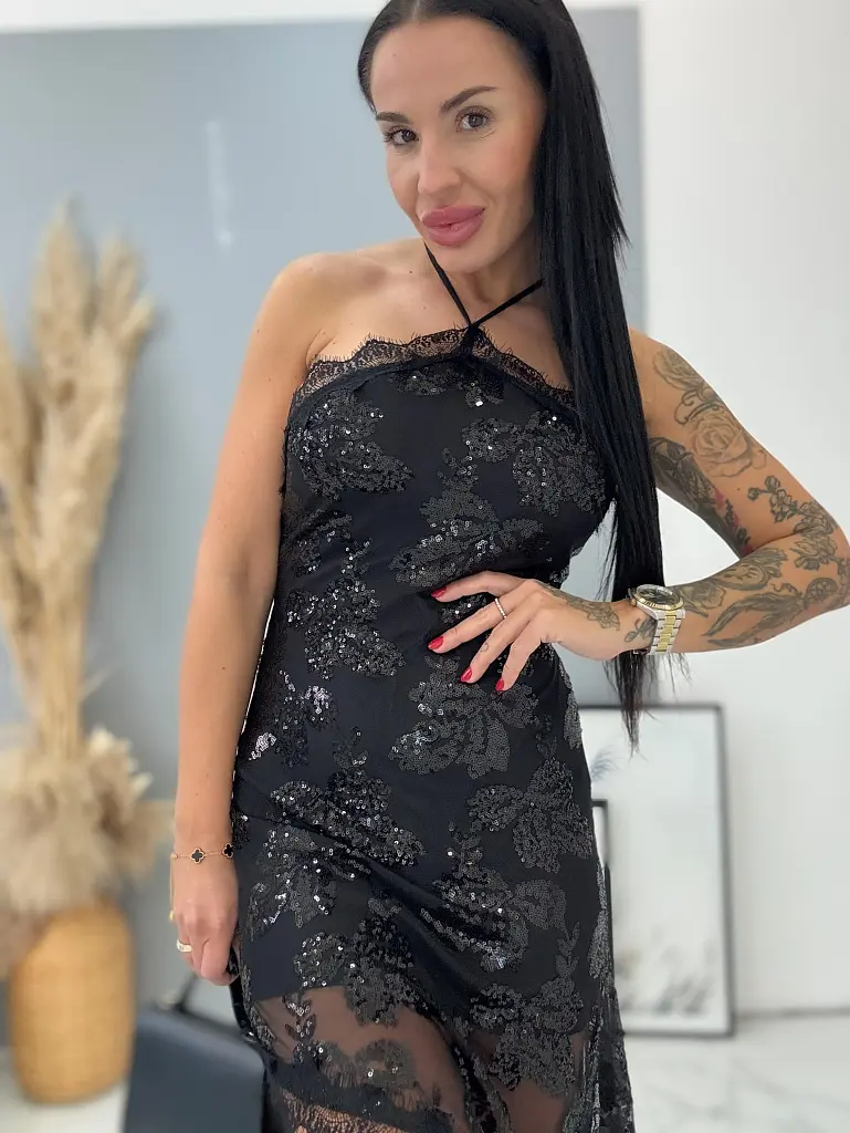 Fekete sifon flitteres ruha AUDRIE - next