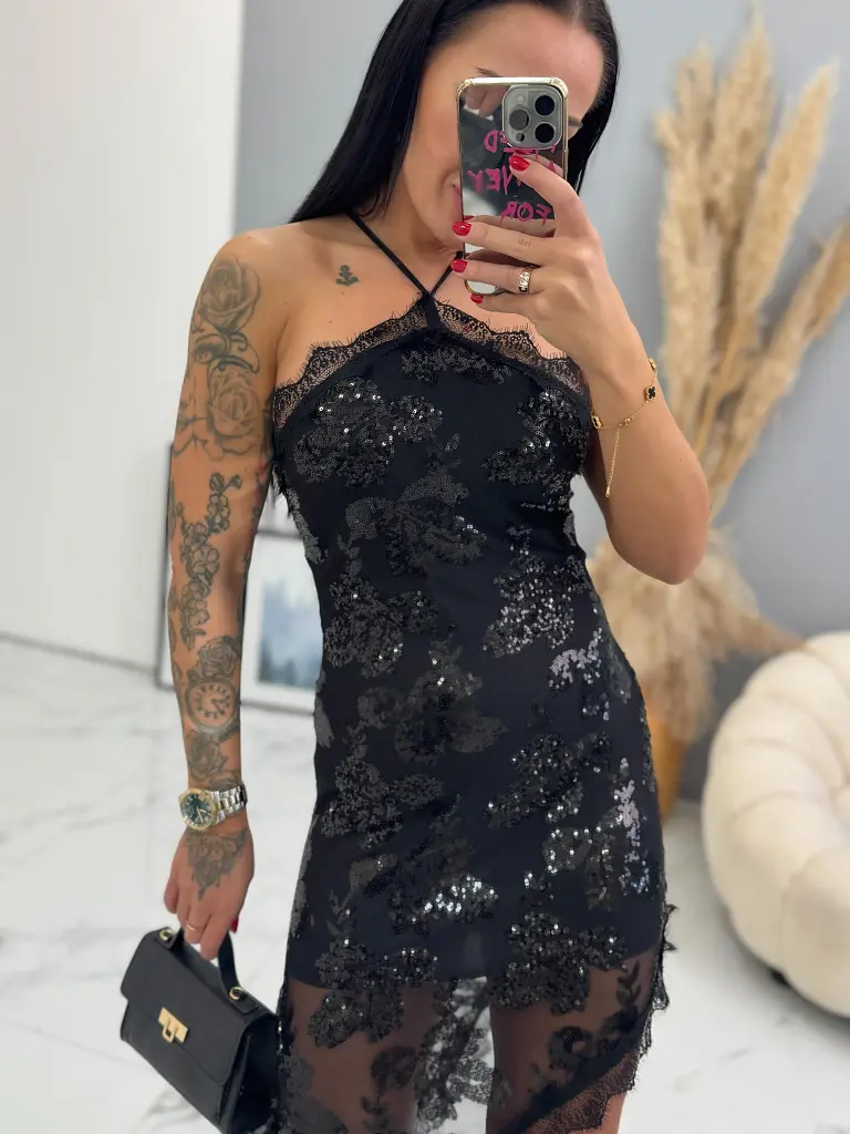 Fekete sifon flitteres ruha AUDRIE - next