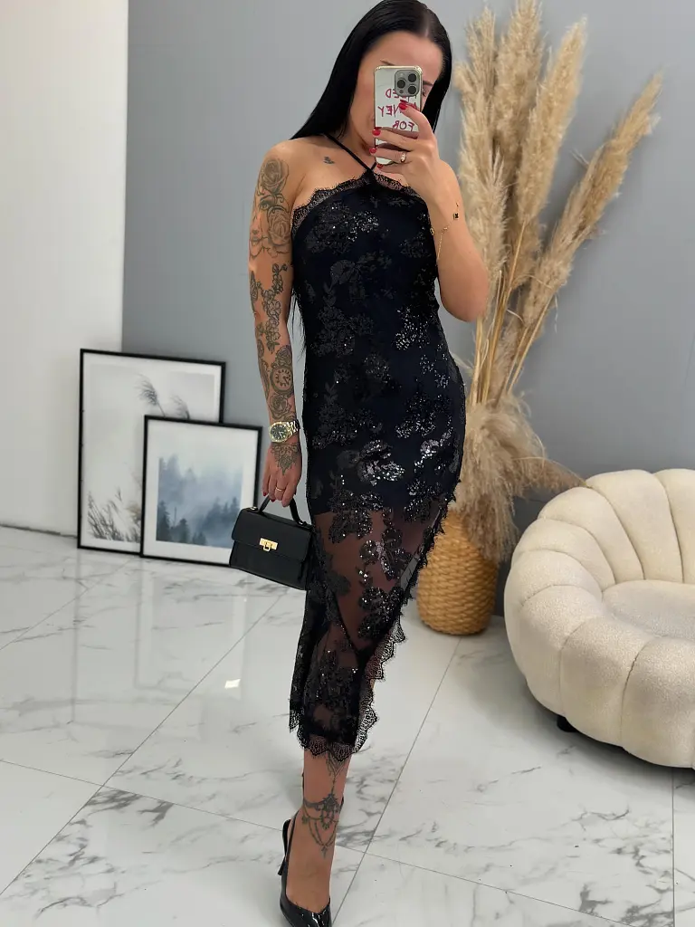 Fekete sifon flitteres ruha AUDRIE