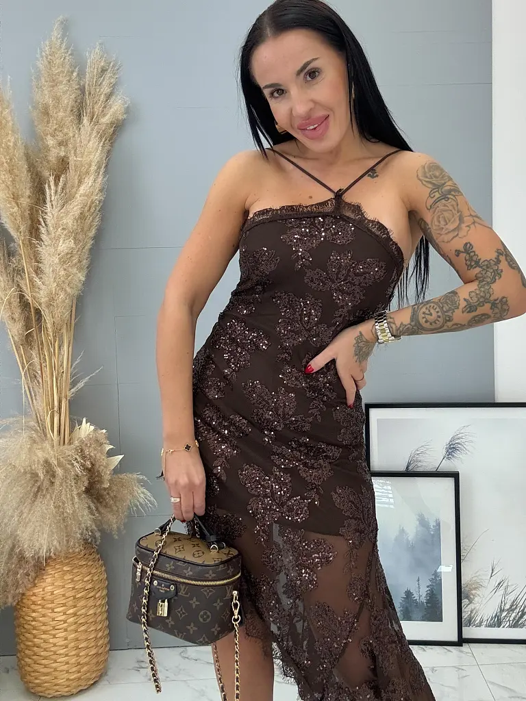 Barna sifon flitteres ruha AUDRIE