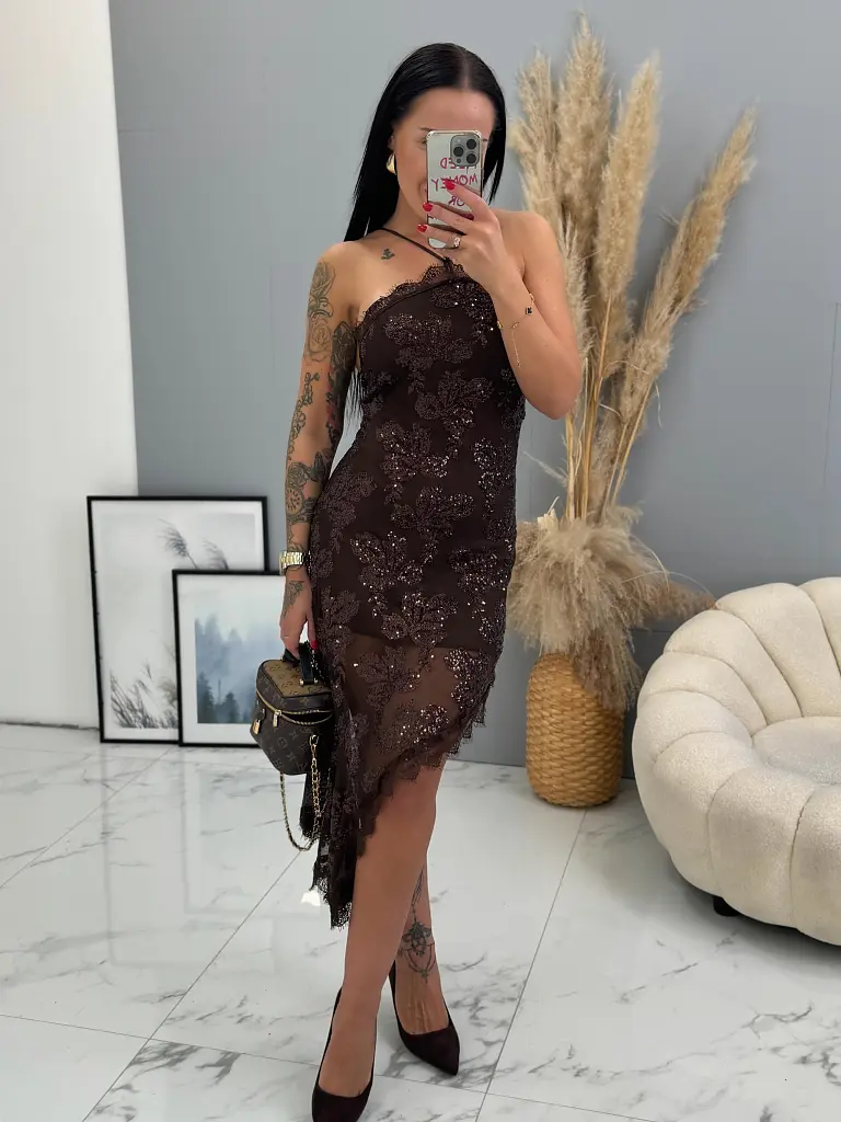 Barna sifon flitteres ruha AUDRIE - next