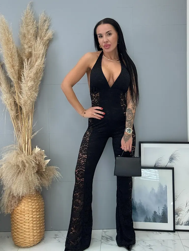 Csipkés nyakbakötős overál TIVARIA