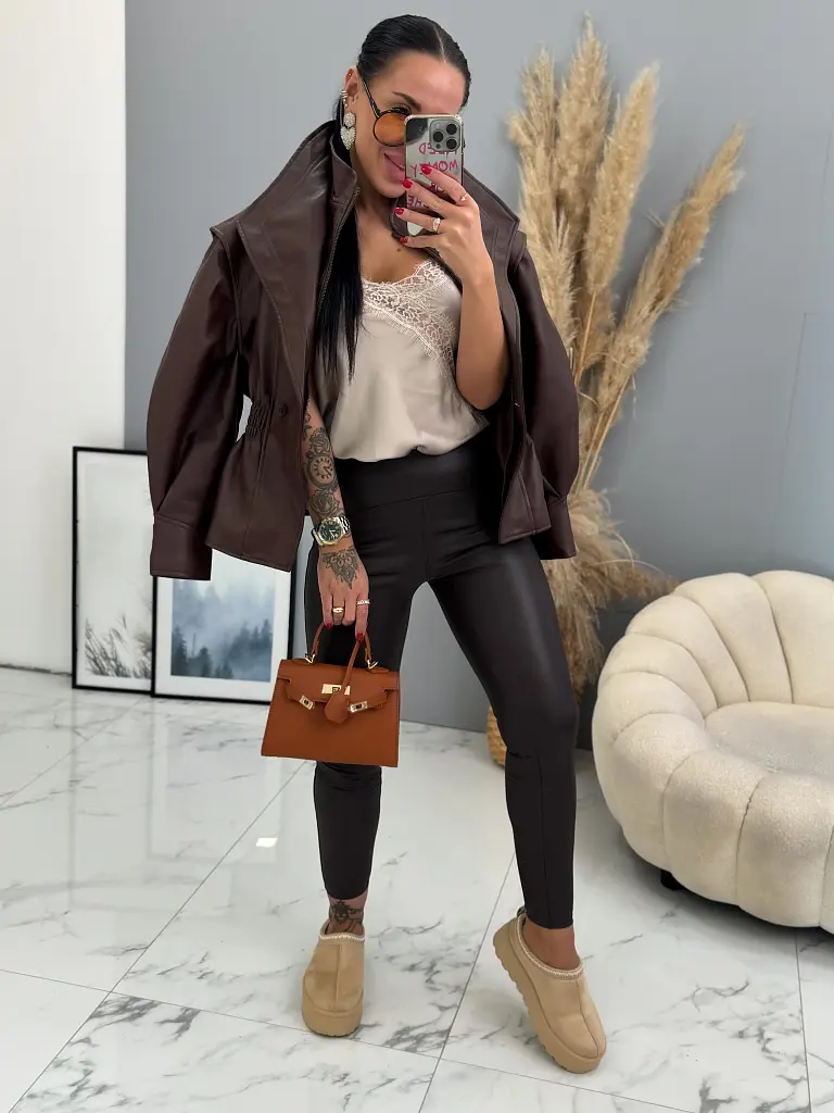 Barna műbőr leggings magas derékkal - next