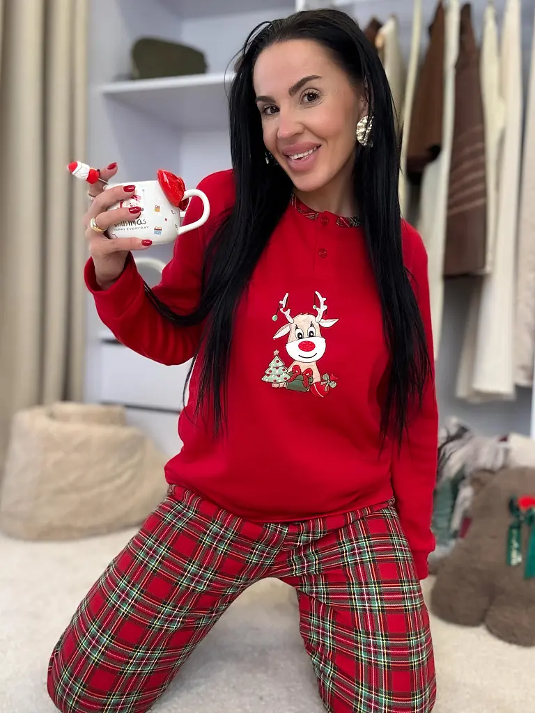 Női meleg pizsama SZARVAS