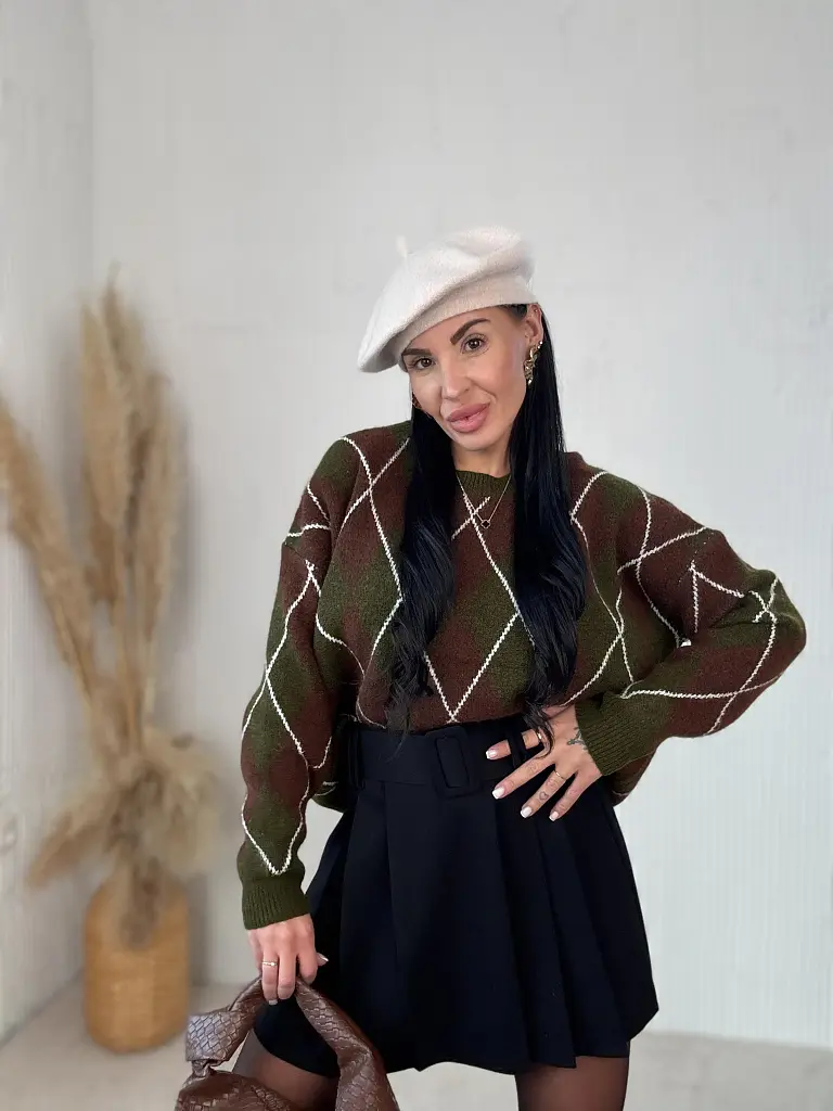 Kötött kárómintás pulóver ADAVNA