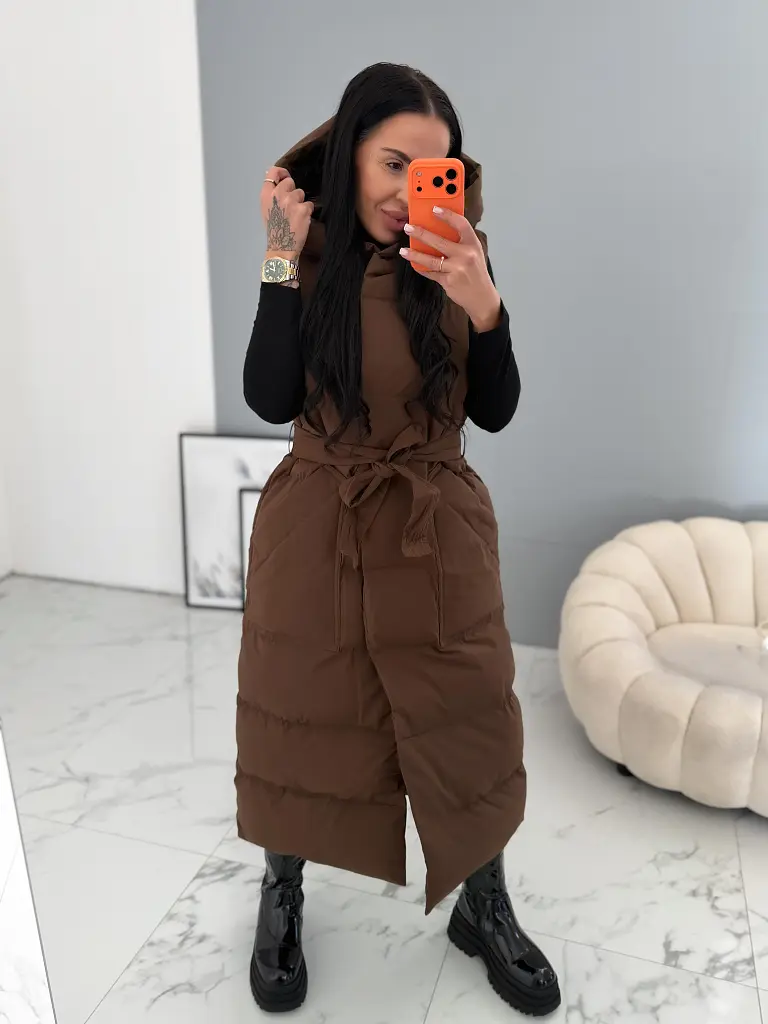 Kapucnis hosszú mellény övvel SAVINA - next